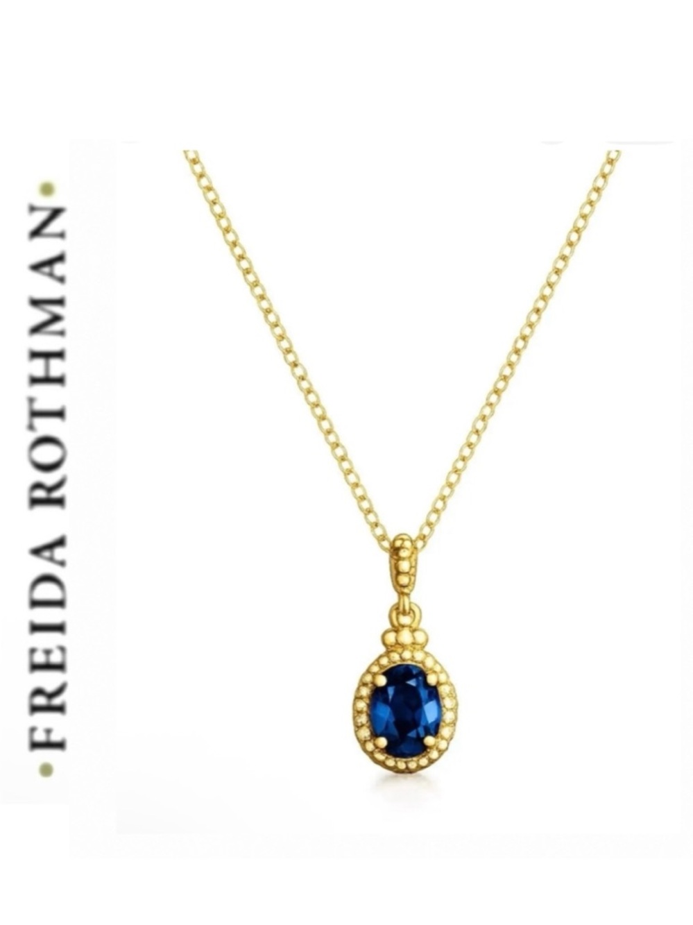 Freida Rothman Genuine London Blue Topaz Cable Bezel Charm Pendant Necklace